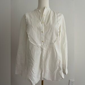 Rebecca Taylor - Elegant White Pleated Tuxedo Style Blouse Size M 100% cotton.